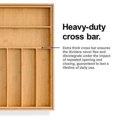  Kitchen Drawer Organizer, Heavy Duty Reinforced Silverware Organizer Tray, Expandable Bamboo Utensil Holder For Flatware, Cutlery, Knives - Kitchen Organization And Storage
