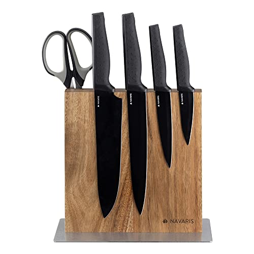  Wood Magnetic Knife Block - Double Sided Wooden Magnet Holder Board Stand For Kitchen Knives, Scissors, Metal Utensils - Acacia, 8.9 X 8.7 In