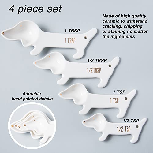  White Ceramic Dog Themed Kitchen Utensils: Measuring Cups And Spoons, Spoon Rest For Countertop - Cute Kitchen Accessories (Dog Measuring Spoons)