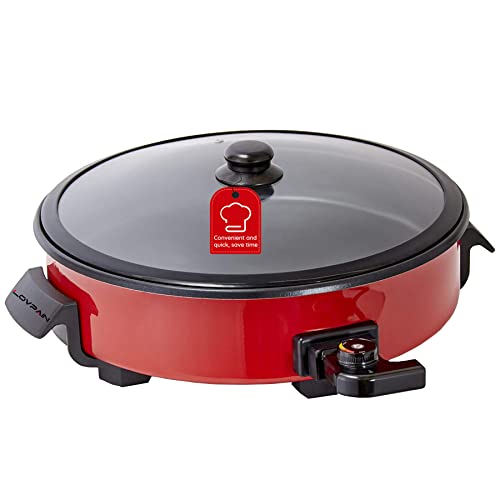  Onstick Electric Skillet Electric Fryer, Non-Stick Coating, Adjustable Temperature Control, Heat-Resistant Handle- Red.