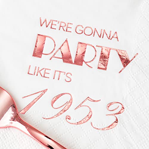  70th Birthday Cocktail Napkins Rose Gold For Women 70th Birthday Party Decorations For Cake Dessert Berverage Table, 70th Birthday Party Supplies,50 Pcs Disposable Napkins, 3-Ply