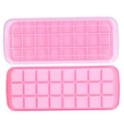  Ice Cube Maker, Easy To Demold Safe And Non Ice Molds 24 Grids Design High And Low Temperature Resistance For Bar For Home Use For Restaurant(Pink)