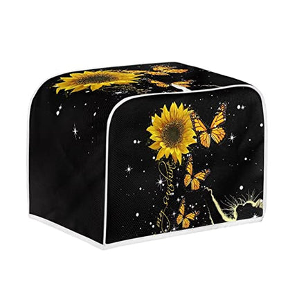 Toaster Dust Cover 4 Slice, Butterfly Sunflower Anti-Sputtering Toaster Covers, Washable Decorative Bread Toaster Cover, Dust Fingerprint Protection For Toasters Bread Maker, Black