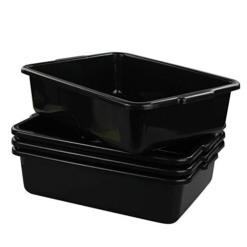  Plastic Bus Tub Set Of 4, Black Rectangle Plastic Dish Pans, 8 Liters