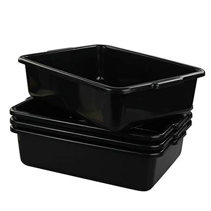  Plastic Bus Tub Set Of 4, Black Rectangle Plastic Dish Pans, 8 Liters