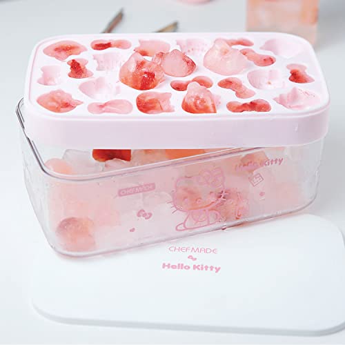  Hello Kitty Ice Cube Tray With Lid Container & Scoop, Easy-Release Silicone & Flexible 24pcs Cute Kitty Ice Cubes For Chingling Cocktail And Milk Tea (Pink)