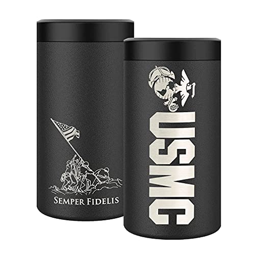  Ne Corps 4 In 1 Insulated Can Cooler, Stainless Steel Double-Walled Insulator For 12 Oz Standard Or Skinny Slim Cans, 12 Oz Beer Bottles & Mixed Drinks – Gifts For Marines