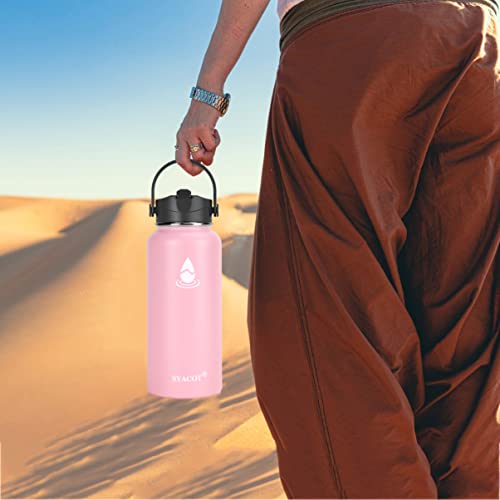  40 Oz Stainless Steel Water Bottle, Insulated Double Wall Vacuum Leak Proof Water Flask, Metal Thermo Canteen Mug —Wide Mouth With 2 Straw Lids
