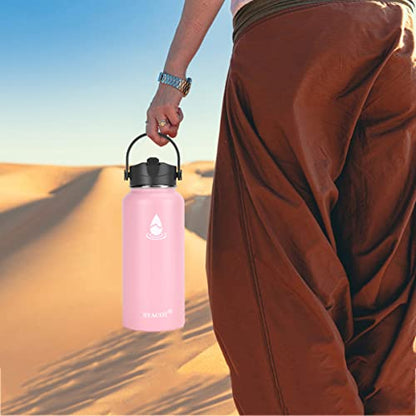  40 Oz Stainless Steel Water Bottle, Insulated Double Wall Vacuum Leak Proof Water Flask, Metal Thermo Canteen Mug —Wide Mouth With 2 Straw Lids