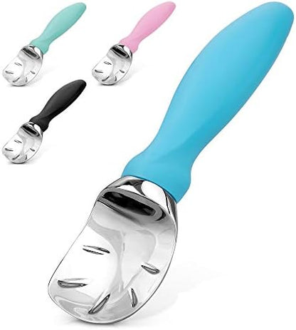  Ice Cream Scoop With Soft Easy Grip Handle - Ice Cream Scooper With Built-in Lid Opener - Heavy Duty Icecream Scoop With Non-Slip Handle For Soft & Hard Ice Cream (Black)