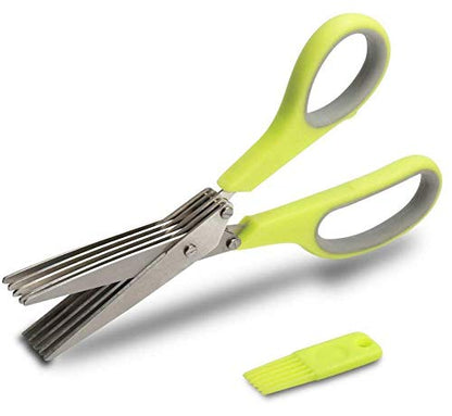  Multipurpose Kitchen Shears With 5 Stainless Steel Blades And Cleaning Comb (Green)