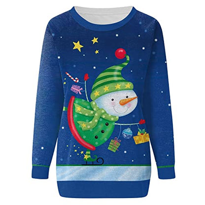  Womens Crewneck Sweatshirt Cute Fashion Christmas Print Long Sleeve Sweatshirts Loose Tops Pullover Top Streetwear