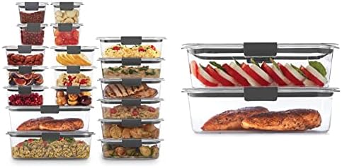 Rubbermaid Brilliance Storage Plastic Lids, Leak Proof Food Container, Clear, 24-Piece & Leak-Proof Brilliance Food Storage Set | 9.6 Cup Plastic Containers, 2-Pack, Clear