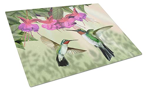  PTW2051LCB Fuchsia And Hummingbirds Glass Cutting Board Large, Decorative Tempered Glass Cutting And Serving Board Large Size Chopping Board,