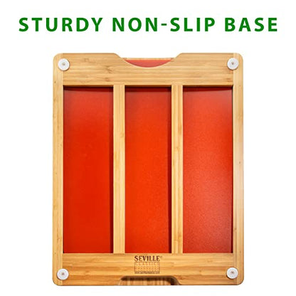  Bamboo Premium Wood Cutting Board Serving Tray W/ 7 Color-Coded BPA-Free Mats, For Chopping Bread, Cheese, Fruits, Vegetables, Meats, Charcuterie (PATENTED), Bamboo (NEW MODEL)