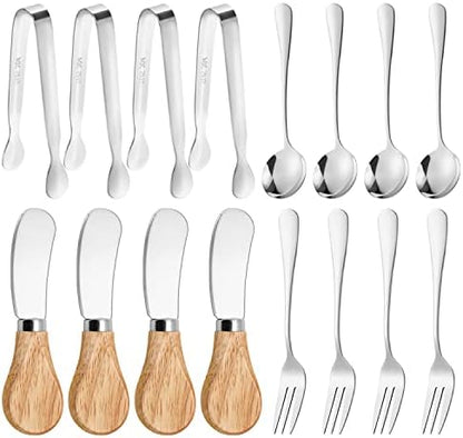  Cheese Butter Spreader Knives Set Charcuterie Accessories 16 Pcs Charcuterie Board Utensils Stainless Steel Spreader Knife With Wooden Handle Mini Serving Tongs Spoons Forks For Butter Cheese Pastry