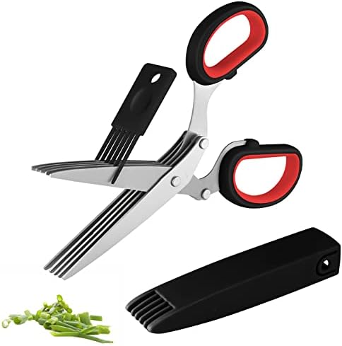  Gourmet Herb Scissors Set - Master Culinary Multipurpose Cutting Shears With Stainless Steel 5 Blades, Herb Stripper, Safety Cover And Cleaning Comb For Cutting Cilantro Onion Salad