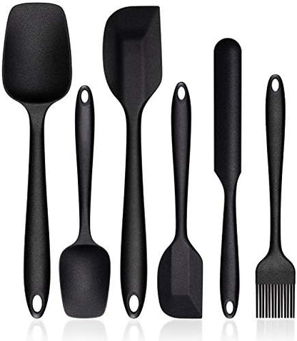  Silicone Spatula Set, G.a HOMEFAVOR Heat-Resistant Spatula - One Piece Seamless Design, Non-Stick Silicone With Reinforced Stainless Steel Core (6 Piece Set, Black)