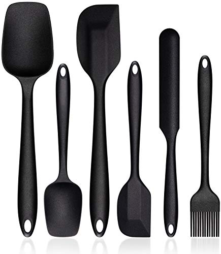  Silicone Spatula Set, G.a HOMEFAVOR Heat-Resistant Spatula - One Piece Seamless Design, Non-Stick Silicone With Reinforced Stainless Steel Core (6 Piece Set, Black)