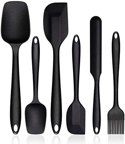  Silicone Spatula Set, G.a HOMEFAVOR Heat-Resistant Spatula - One Piece Seamless Design, Non-Stick Silicone With Reinforced Stainless Steel Core (6 Piece Set, Black)