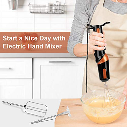  Hand Mixer Electric,Handheld Stick Mixer Egg Beater Set W/AC, Stainless Steel Egg Whisk, BPA-Free Beater, Drink Mixer Attachment, Rotatable Angle Hand Kitchen Mixer For Coffee