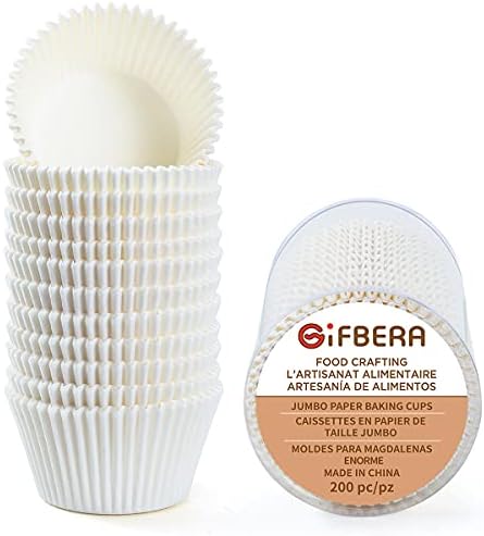 Fbera Jumbo Cupcake Liners Greaseproof Paper 200 Count - Food Grade Odorless Muffin Baking Cups Cupcake Wrappers For Wedding Birthday, Natural
