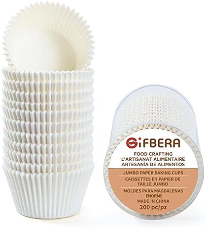  Fbera Jumbo Cupcake Liners Greaseproof Paper 200 Count - Food Grade Odorless Muffin Baking Cups Cupcake Wrappers For Wedding Birthday, Natural