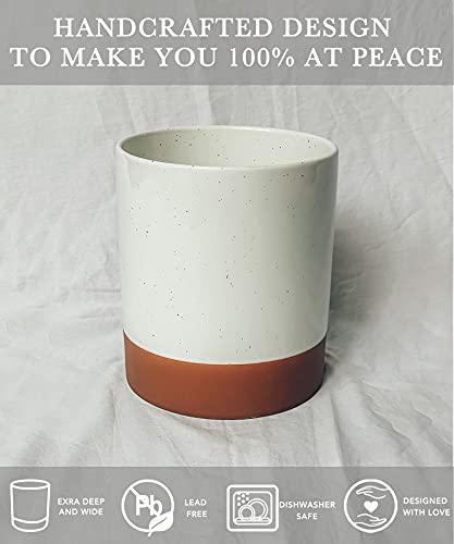  Ora Ceramic Kitchen Utensil Holder - Wooden Spoon & Spatula Crock For Countertop, Modern Farmhouse Home Decor, Extra Large 7.3" Cooking Organizer For Stove Top And Counter - Heavy & Sturdy - Vanilla