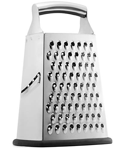  Professional Box Grater, 100% Stainless Steel With 4 Sides, Best For Parmesan Cheese, Vegetables, Ginger, XL Size