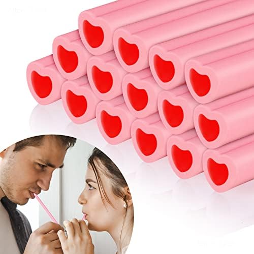  Reusable Silicone Drinking Straws 15 Pack, Heart Shaped Straws With 2pcs CLeaner Brushes For Smoothies Tumblers Cocktail MilkShake, DishWasher Safe
