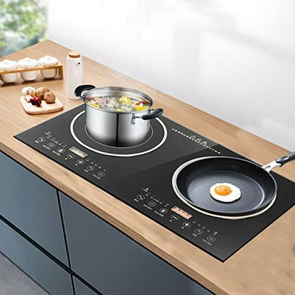  V Portable Multifunctional Countertop Double Burner Digital Sensor Touch Electric Dual Induction Cooker Digital Countertop Double Burner Cooktop With Kids Safety Lock Black