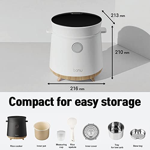  Anu Mini Low Carb Digital Programmable Multi-Functional Rice Cooker, Reduce Sugar Slow Cooker, Warmer, 3 Cups (white Rice), 1 Cup (Low Carb Rice) Uncooked, One-Touch Cooking, 24 Hours Delay Timer, Auto Keep Warm Feature