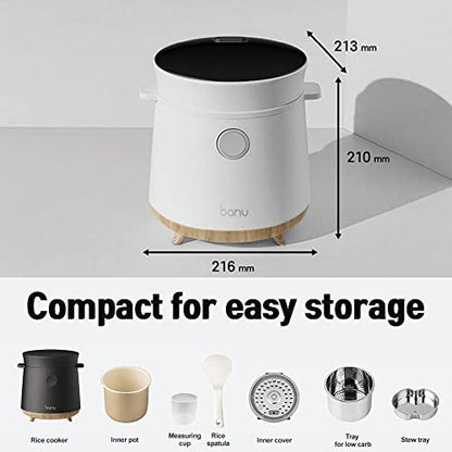  Anu Mini Low Carb Digital Programmable Multi-Functional Rice Cooker, Reduce Sugar Slow Cooker, Warmer, 3 Cups (white Rice), 1 Cup (Low Carb Rice) Uncooked, One-Touch Cooking, 24 Hours Delay Timer, Auto Keep Warm Feature