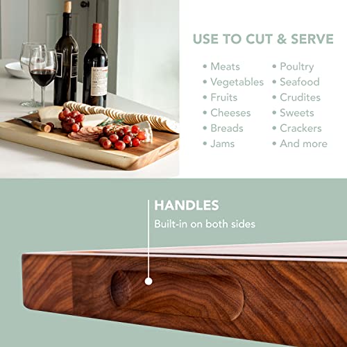  Large Acacia Wood Cutting Board, Butcher Block, Cheese Board With Juice Groove And Cracker Well - 17x13x1.25 Inch