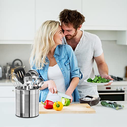  Jumbo Stainless Steel Rotating Utensil Holder With Removable Divider - Stylish Kitchen Cooking Utensil Organizer. Height 7.5".