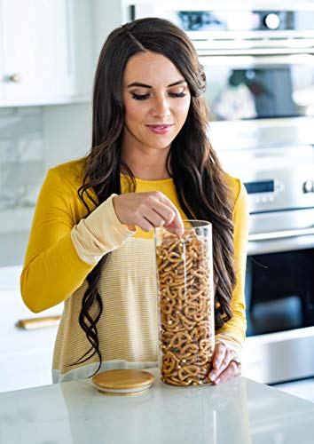  Glass Container With Lid, Bamboo Top (2.2 L) - Dry Food Storage Pasta Container Kitchen Canister For Bow Tie Pasta, Spaghetti, Macaroni, Rotini, Egg Noodles, Cookies, Candy, Flour