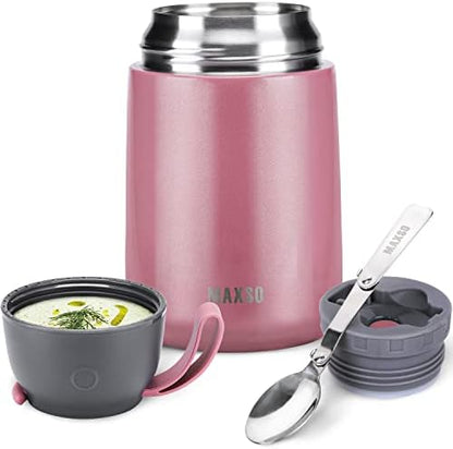  Soup Thermos For Hot Food, 17 Oz Stainless Steel Vacuum Insulated Lunch Container Bento Box With Spoon For Adults, Leakproof Thermal Food Jar For Office Picnic Travel - Black