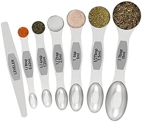  Magnetic Measuring Spoons Set - Wildone Stainless Steel Double Sided Measuring Spoons Set Of 7, For Dry And Liquid Ingredients, Including 6 Heavy Duty Nesting Spoons, 1 Leveler, Fits In Spice Jar