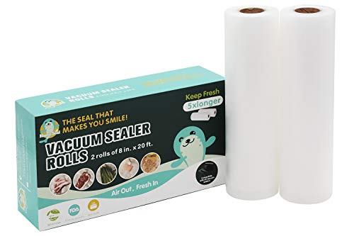  Happy Seal Vacuum Sealer Bags 8x20 Rolls 2 Pack For Food Saver, Seal A Meal, BPA Free, Commercial Grade, Great For Vac Storage, Meal Prep Or Sous Vide