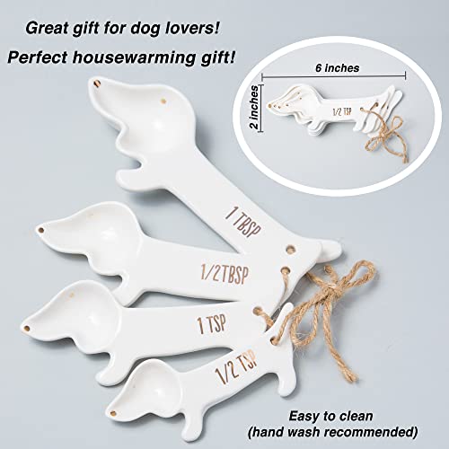  White Ceramic Dog Themed Kitchen Utensils: Measuring Cups And Spoons, Spoon Rest For Countertop - Cute Kitchen Accessories (Dog Measuring Spoons)