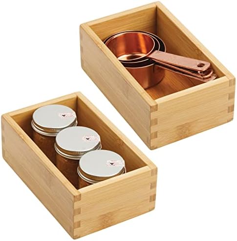  Bamboo Storage Bin Container, Drawer Organizer Crate Boxes For Kitchen Pantry Cabinet, Shelf, Island Or Countertop, Holds Snacks, Spices, Or Drinks, Echo Collection, 2 Pack, Natural/Tan