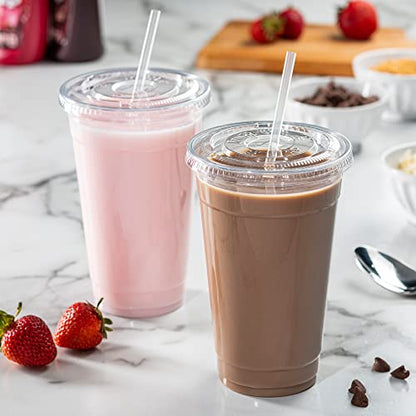  [50 Count] 24 Oz. Crystal Clear Plastic Cups With Flat Lids