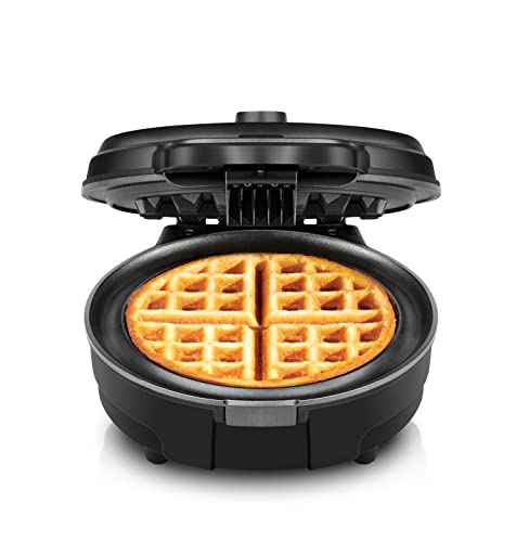  Anti-Overflow Belgian Waffle Maker W/Shade Selector, Temperature Control Mess Free Moat, Round WaffleIron W/Nonstick Plates & Cool Touch Handle, Measuring Cup Included, Black