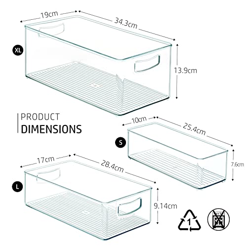  8 PACK Stackable Pantry Organizer Bins (3 Sizes) - Clear Fridge Organizers For Kitchen, Freezer, Countertops, Cabinets - Plastic Food Storage Container With Handles For Home And Office