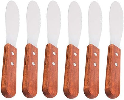  (3 Pack) 7-Inches Sandwich Spreader, Wide Stainless Steel 3 1/2" Long Blade With Wooden Handle Butter Spreader, Jam, Cream Cheese, Condiment Spreader