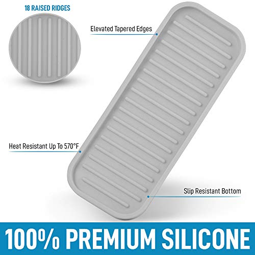  (9x3.5) Silicone Sponge Holder For Kitchen Sink - Flexible Multipurpose Kitchen Soap Tray Sponge Holder - Sink Organizer Tray For Kitchen, Bathroom, Makeup, Trinkets & More (Gray)