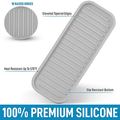  (9x3.5) Silicone Sponge Holder For Kitchen Sink - Flexible Multipurpose Kitchen Soap Tray Sponge Holder - Sink Organizer Tray For Kitchen, Bathroom, Makeup, Trinkets & More (Gray)