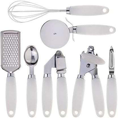  Ith COLOR 7 Pc Kitchen Gadget Set Copper Coated Stainless Steel Utensils With Soft Touch White Handles