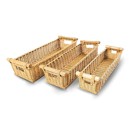  Ong Narrow Pole Handle Wicker Basket, Small, 17 In L X 5 In W X 5.25 In H, Sandstone