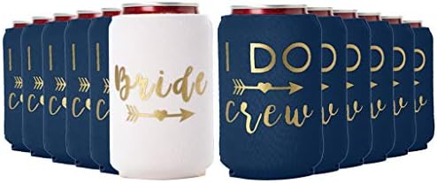  I Do Crew And Bride Bachelorette Party Can Coolers, Set Of 12 Beer Can Coolies, Perfect Bachelorette Party Decorations And Bridesmaid Gifts (Navy Blue)